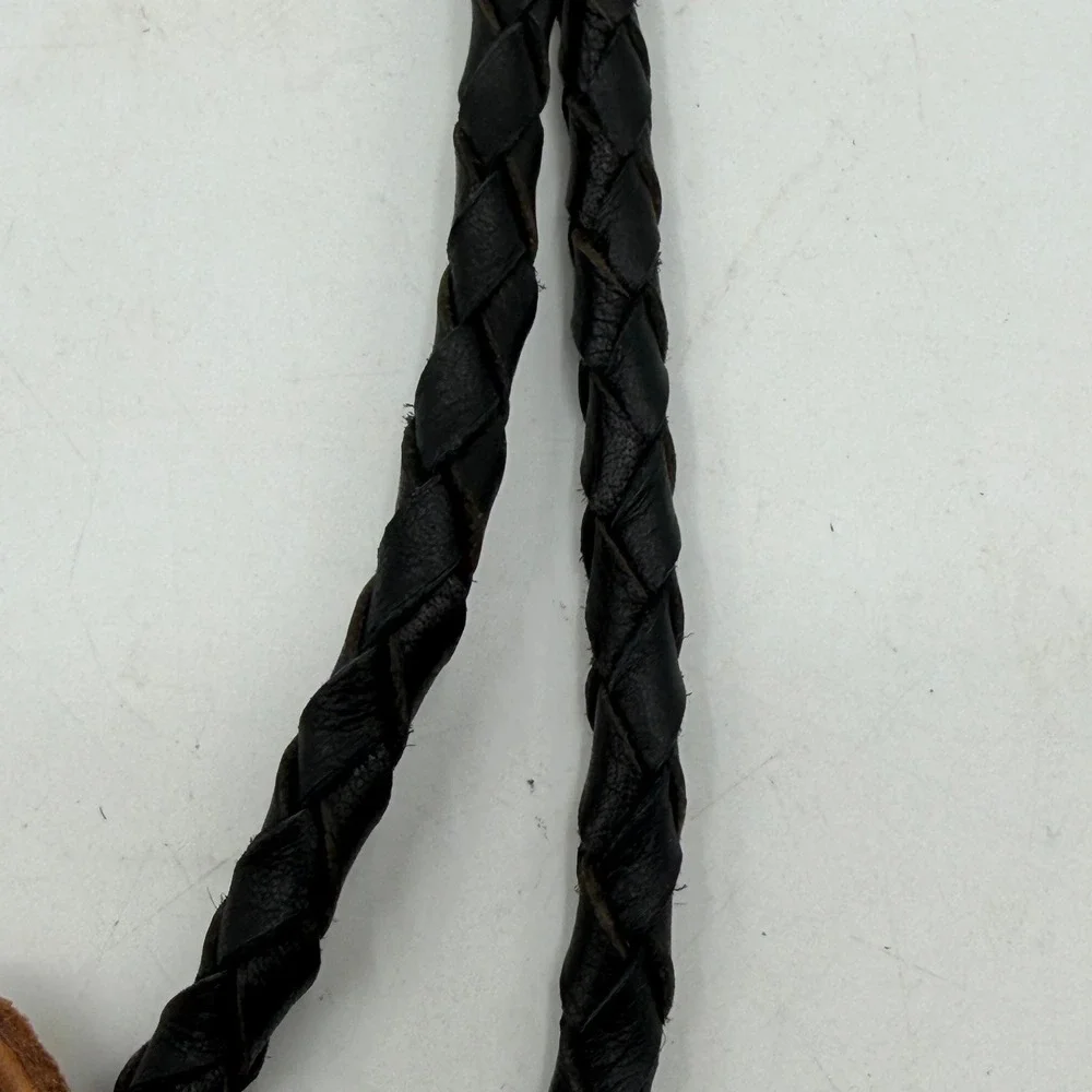 Western Bolo Tie Silver Turquoise Concho Braided Leather Fringe Tassel Black